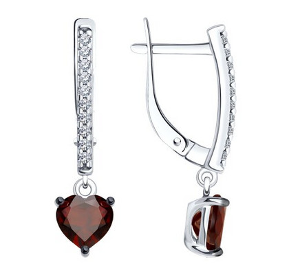 Серьги из серебра с гранатами и фианитами