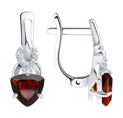 Серьги из серебра с гранатами и фианитами