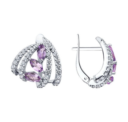 Серьги из серебра с аметистами и фианитами