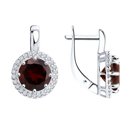 Серьги из серебра с гранатами и фианитами