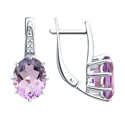 Серьги из серебра с аметистами и фианитами