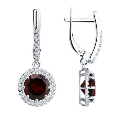 Серьги из серебра с гранатами и фианитами